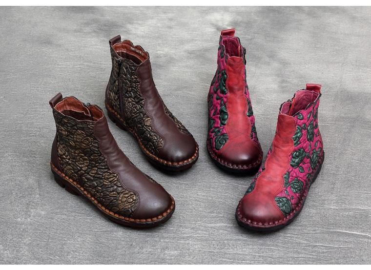 Herbst-winter-retro-leder-handgefertigte Florale Damenstiefel