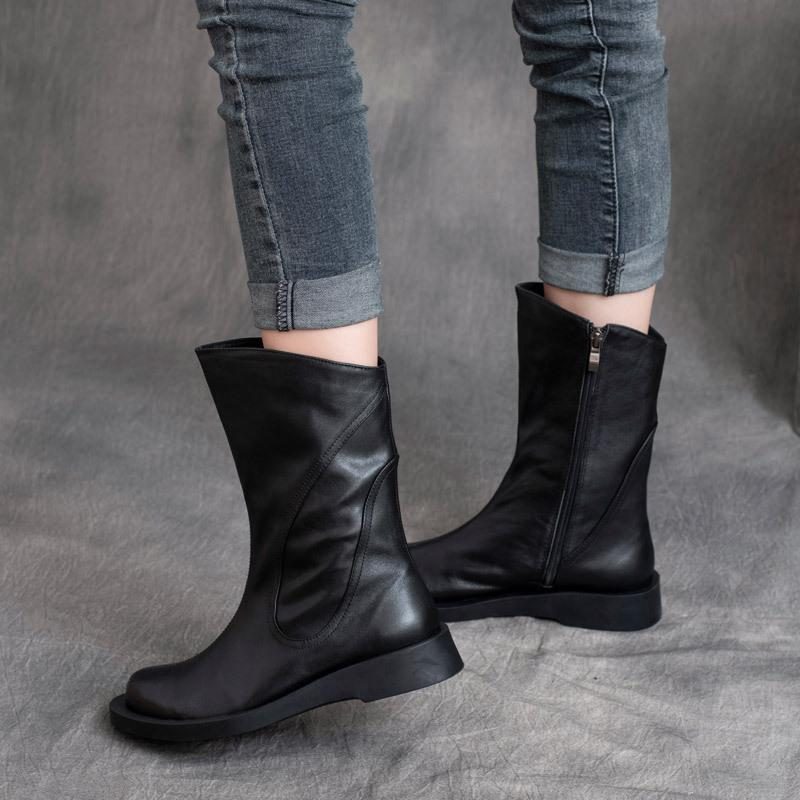 Herbst-winter-retro-leder-mittelrohr-kurzstiefel