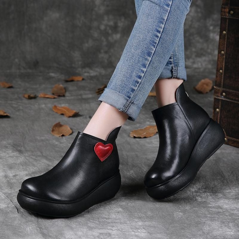 Herbst-winter-retro-leder-plattform-beiläufige Stiefeletten