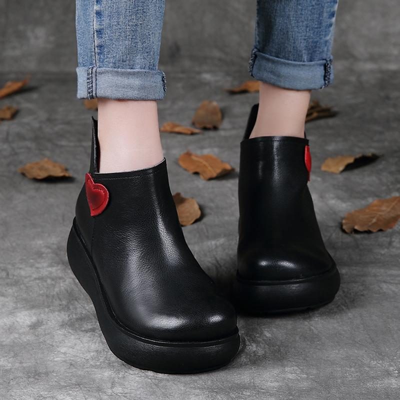 Herbst-winter-retro-leder-plattform-beiläufige Stiefeletten