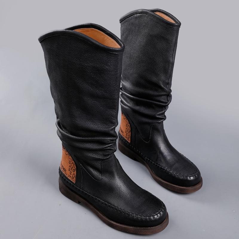 Herbst-winter-retro-lederstiefel Mit Weicher Sohle