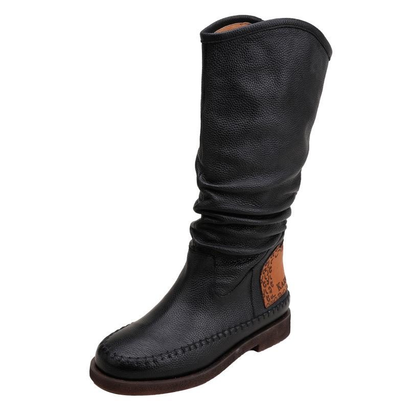 Herbst-winter-retro-lederstiefel Mit Weicher Sohle