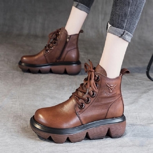 Herbst-winter-retro-stiefel Aus Leder Mit Dicker Sohle