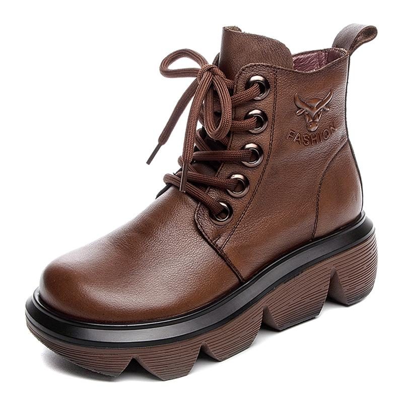 Herbst-winter-retro-stiefel Aus Leder Mit Dicker Sohle