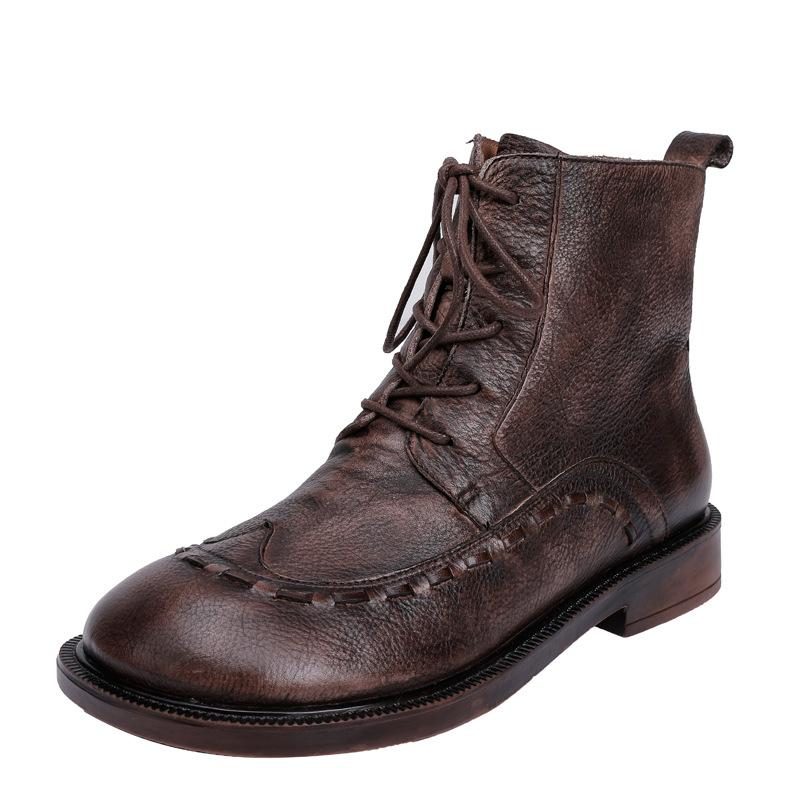 Herbstliche Retro-stiefeletten Aus Leder Mit Rundem Kopf