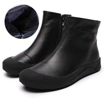 Hohle Retro-lederstiefel Mit Flachem Boden