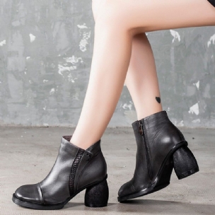 Lässige Chunky High Heels Lederstiefel