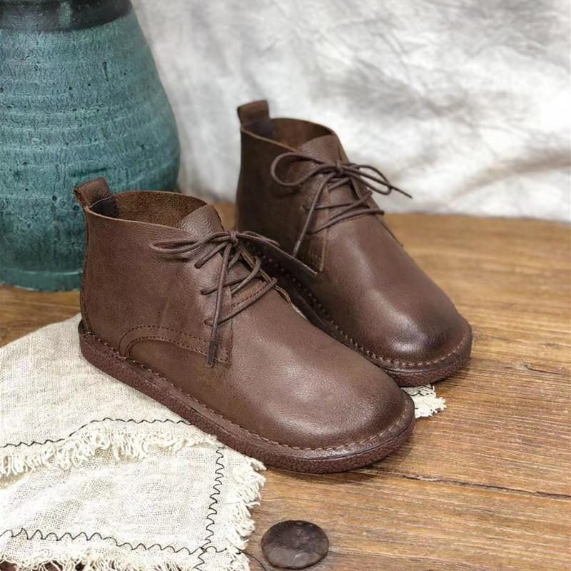 Lässige Damenstiefel Aus Handgefertigtem Leder Im Retro-stil