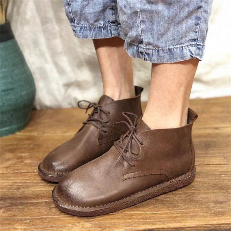 Lässige Damenstiefel Aus Handgefertigtem Leder Im Retro-stil