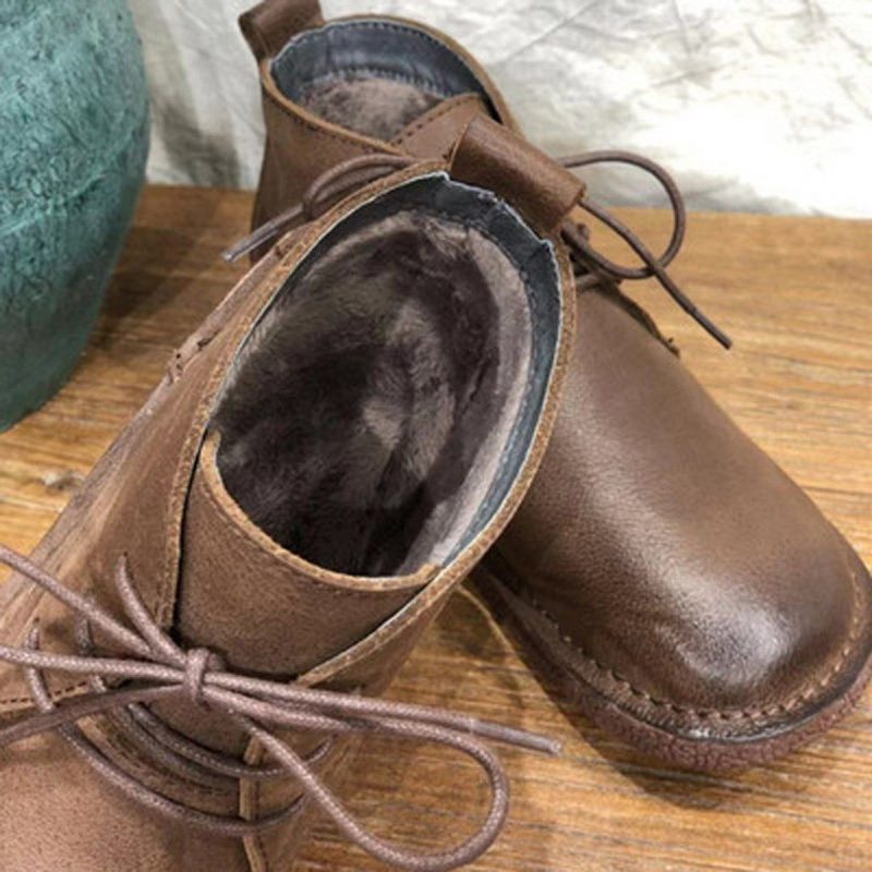 Lässige Damenstiefel Aus Handgefertigtem Leder Im Retro-stil