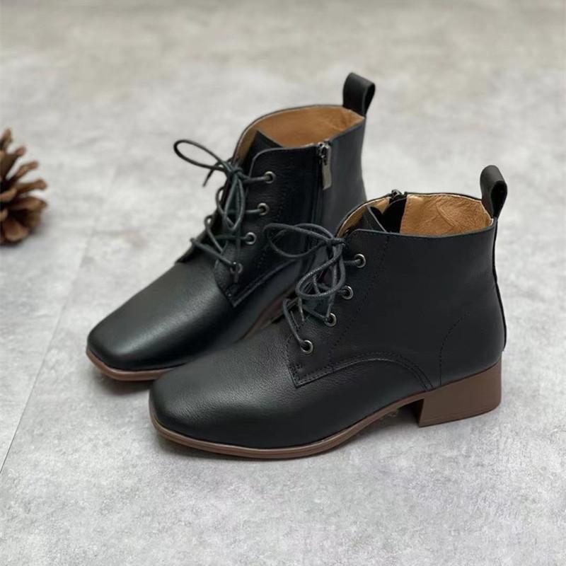 Lässige Keilstiefel Aus Leder Im Winter-frühling Im Retro-stil