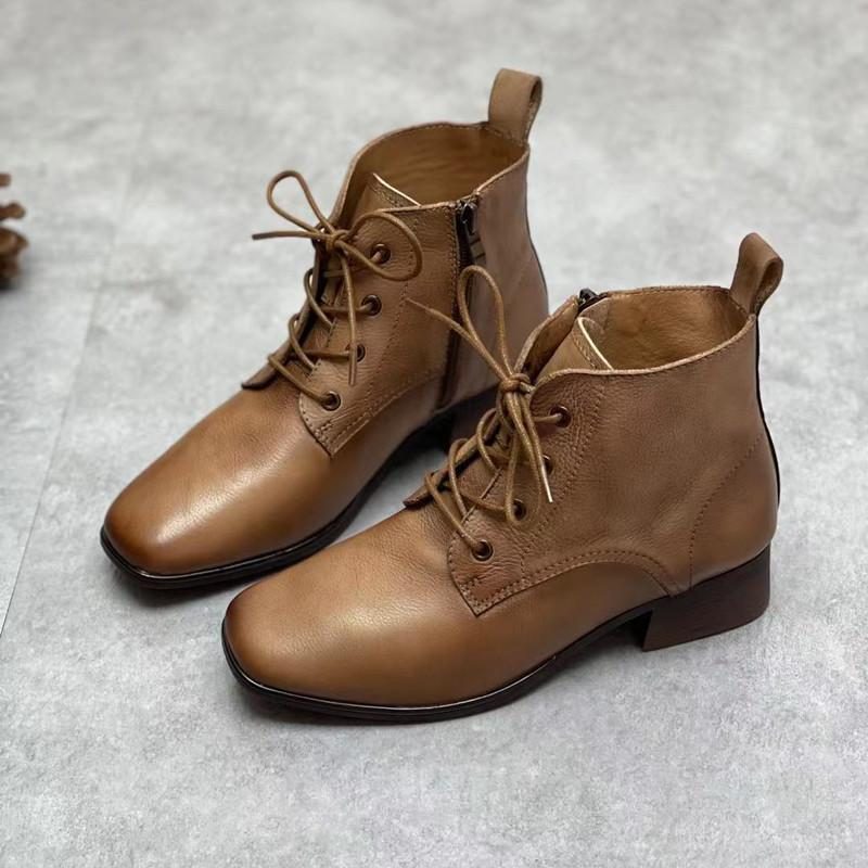 Lässige Keilstiefel Aus Leder Im Winter-frühling Im Retro-stil