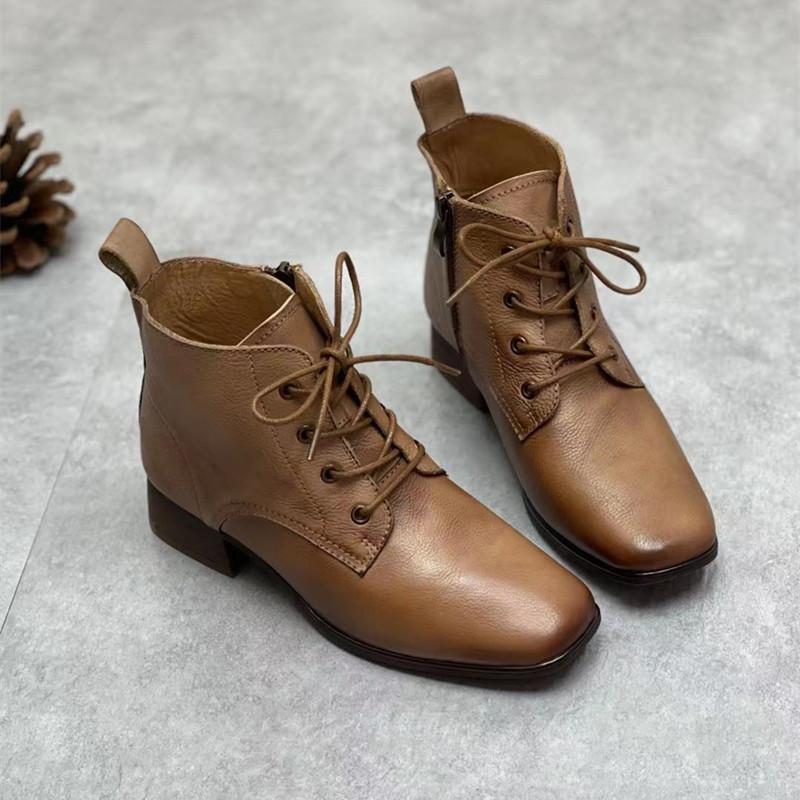 Lässige Keilstiefel Aus Leder Im Winter-frühling Im Retro-stil