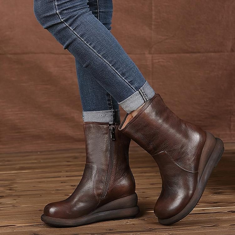 Lässige Mid-tube-lederstiefel Für Damen