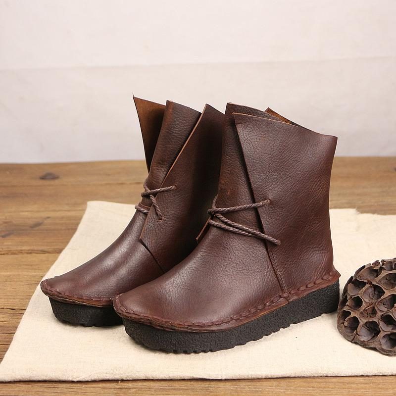 Lässige Stiefeletten Aus Vintage-leder Mit Schnürung