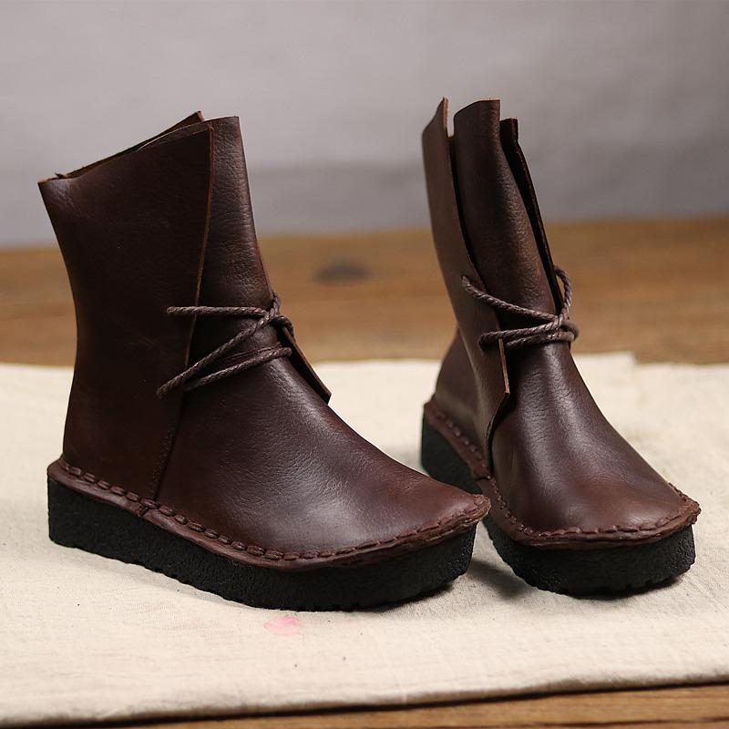 Lässige Stiefeletten Aus Vintage-leder Mit Schnürung