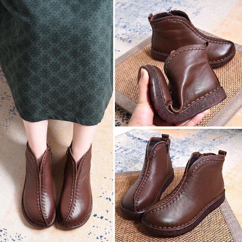 Leder Vintage Ethnic Style Weiche Damen Stiefeletten (plüsch Stile Hinzugefügt)