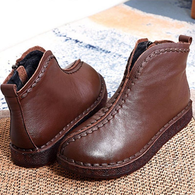 Leder Vintage Ethnic Style Weiche Damen Stiefeletten (plüsch Stile Hinzugefügt)