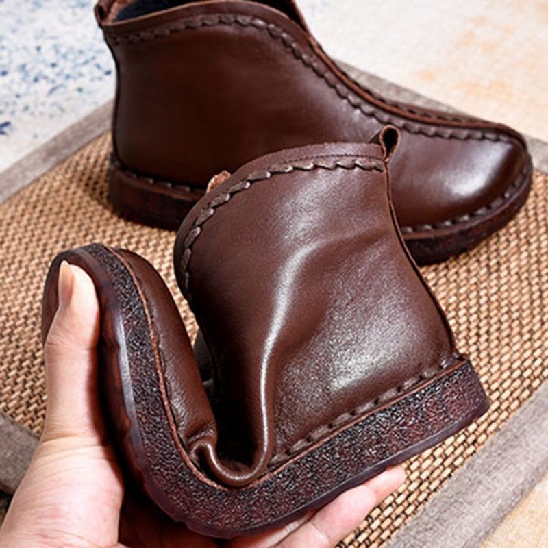 Leder Vintage Ethnic Style Weiche Damen Stiefeletten (plüsch Stile Hinzugefügt)