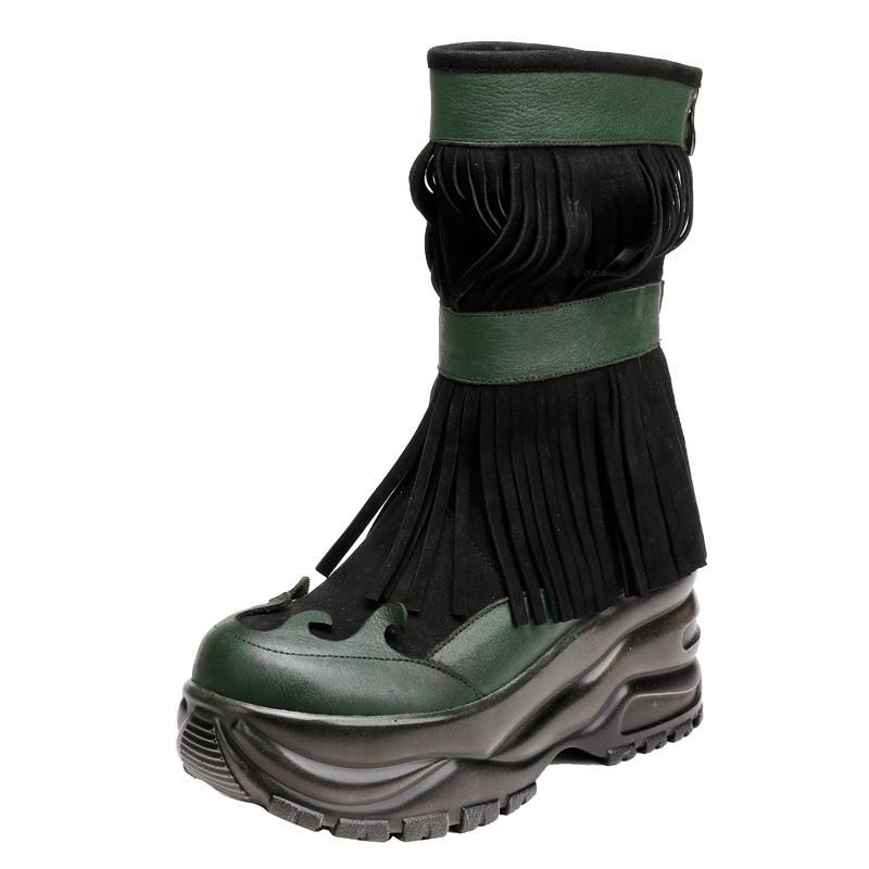 Lederstiefel Im Mongolischen Herbst-winter-stil Mit Quasten