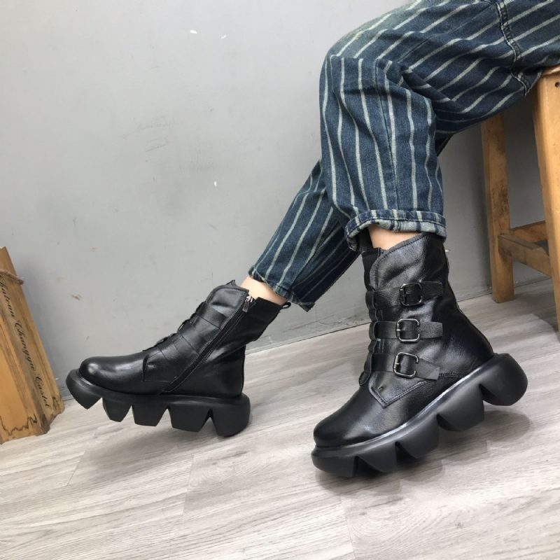 Lederstiefel Mit Dicker Sohle Für Herbst Und Winter