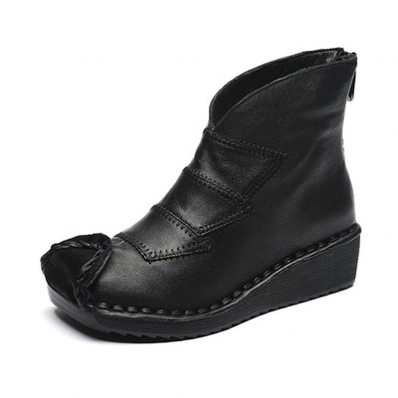 Lederstiefel Mit Weichem Boden Damen Retro Handgefertigte Keilstiefel