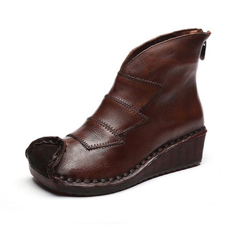 Lederstiefel Mit Weichem Boden Damen Retro Handgefertigte Keilstiefel