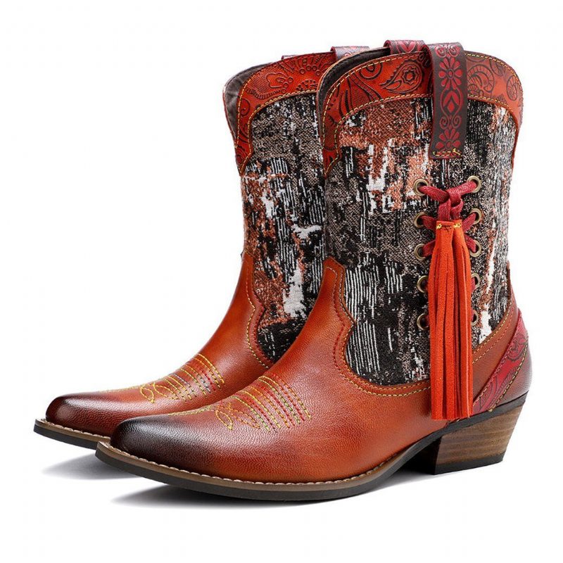 Mehrfarbige Cowboystiefel Aus Leder Mit Ziernähten