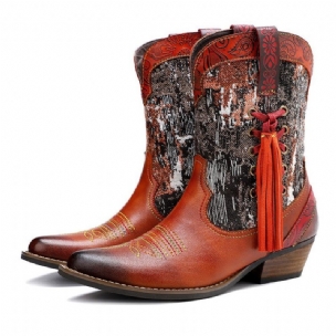 Mehrfarbige Cowboystiefel Aus Leder Mit Ziernähten