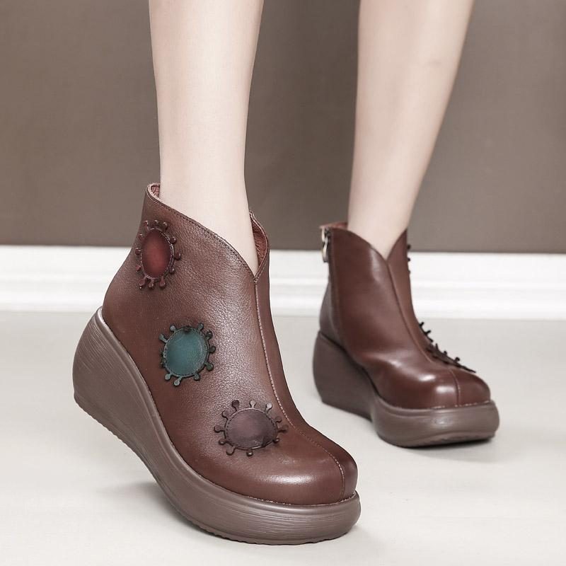 Neuer Stil Lederstiefel Mit Keilabsatz Herbst Winter