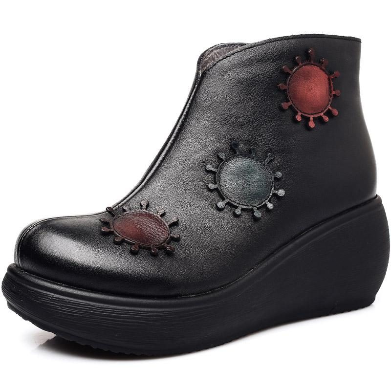 Neuer Stil Lederstiefel Mit Keilabsatz Herbst Winter