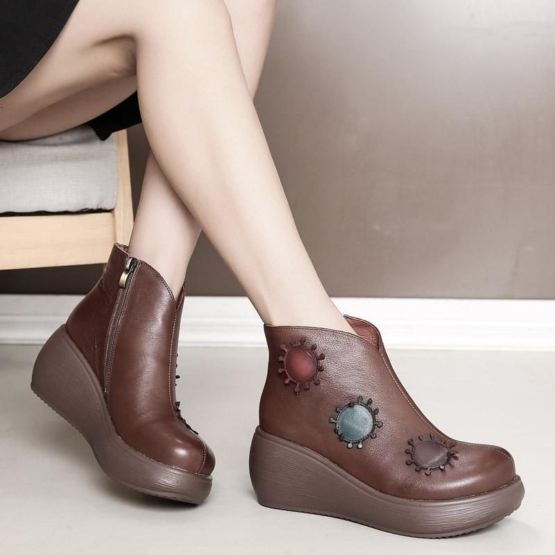 Neuer Stil Lederstiefel Mit Keilabsatz Herbst Winter