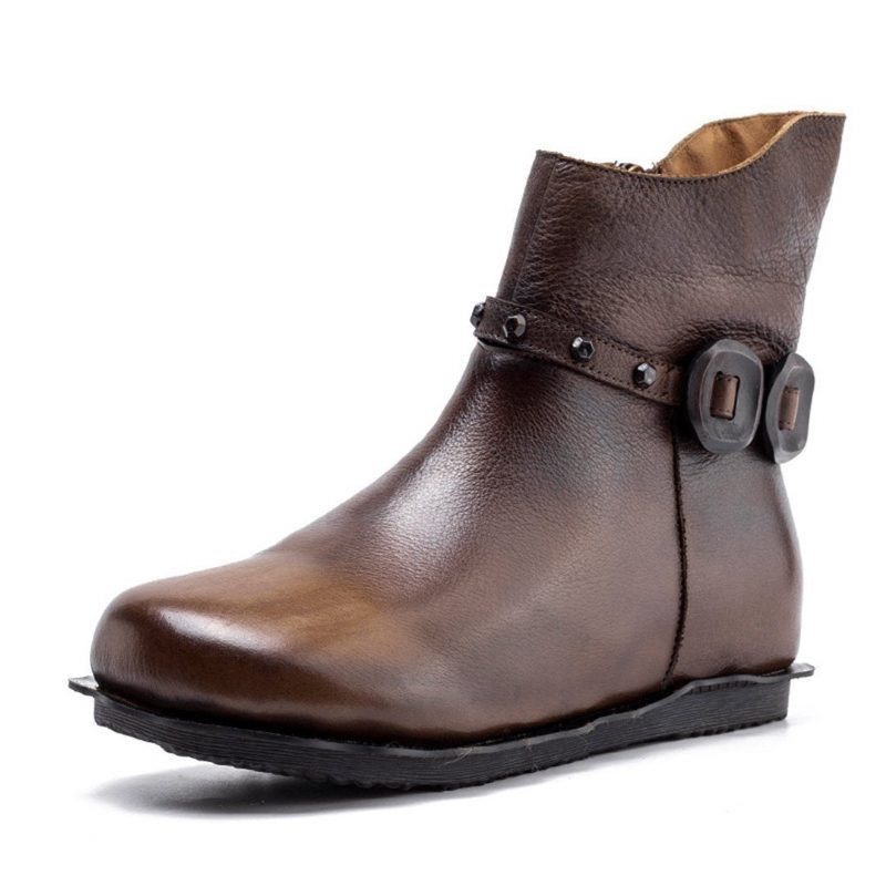 Original Handgefertigte Lässige Damenstiefel Aus Leder Mit Gürtel