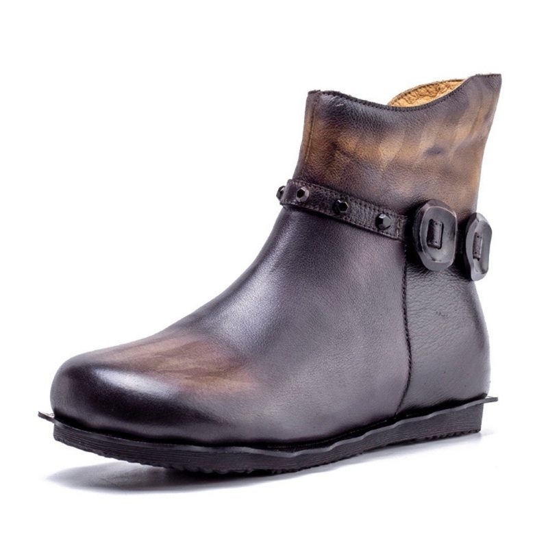 Original Handgefertigte Lässige Damenstiefel Aus Leder Mit Gürtel