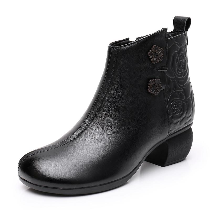 Plus Size Herbst Winter Retro Blumen Lederstiefel