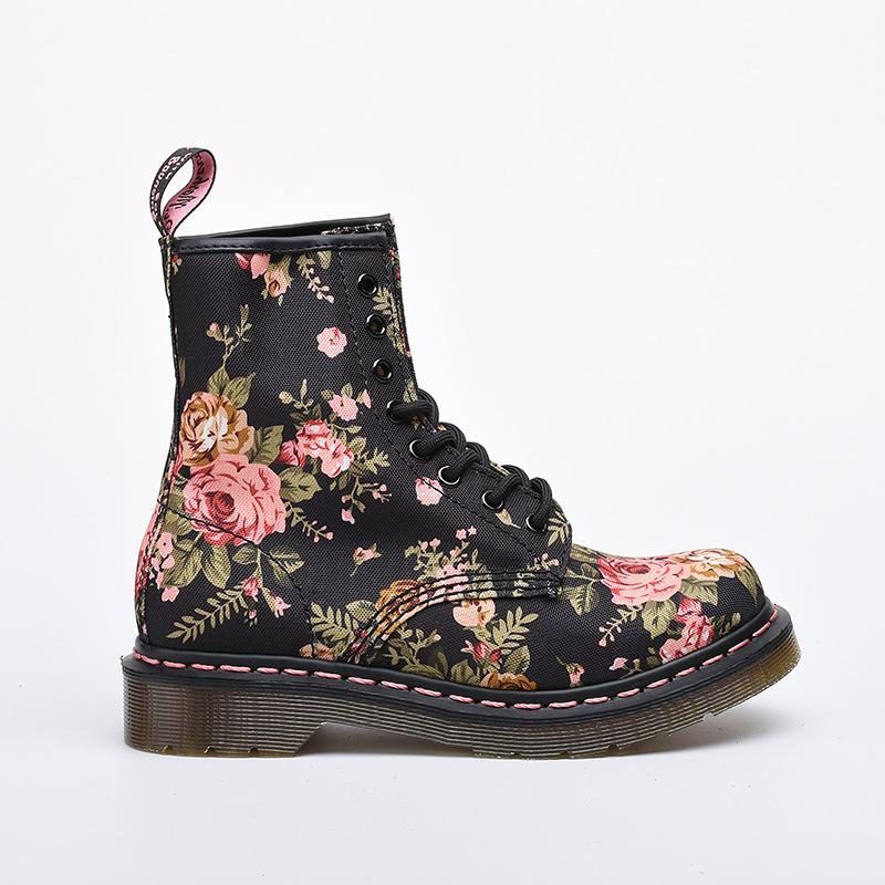 Plus Size Spring Autumn Floral Round Head Canvas Boots