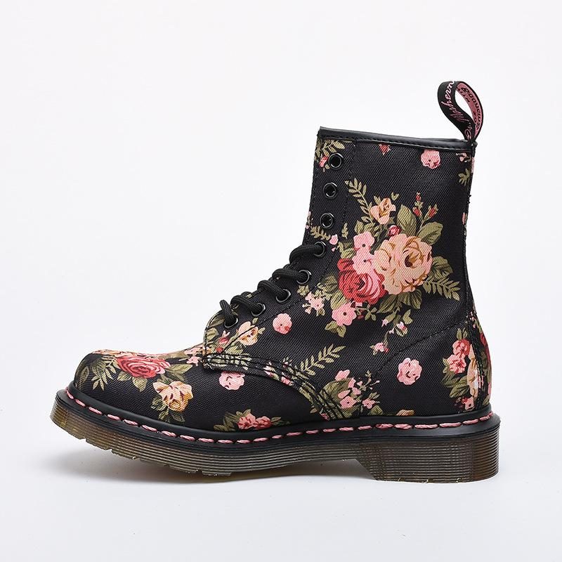 Plus Size Spring Autumn Floral Round Head Canvas Boots