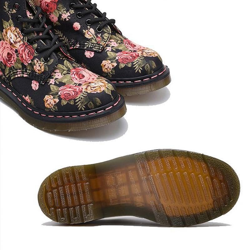 Plus Size Spring Autumn Floral Round Head Canvas Boots