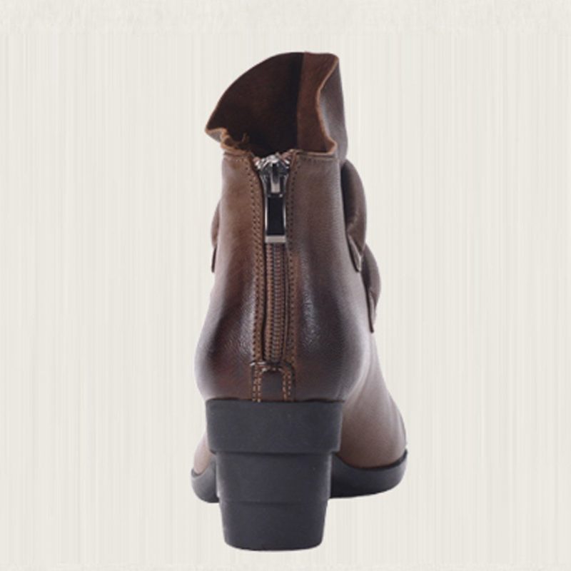 Retro Leder Damen High Heel Winterstiefel 35-42