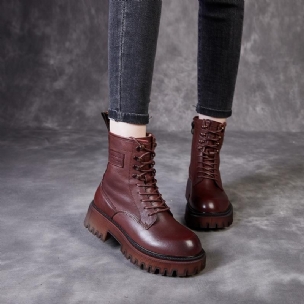 Retro Leder Herbst Handgefertigte Rundkopfstiefel