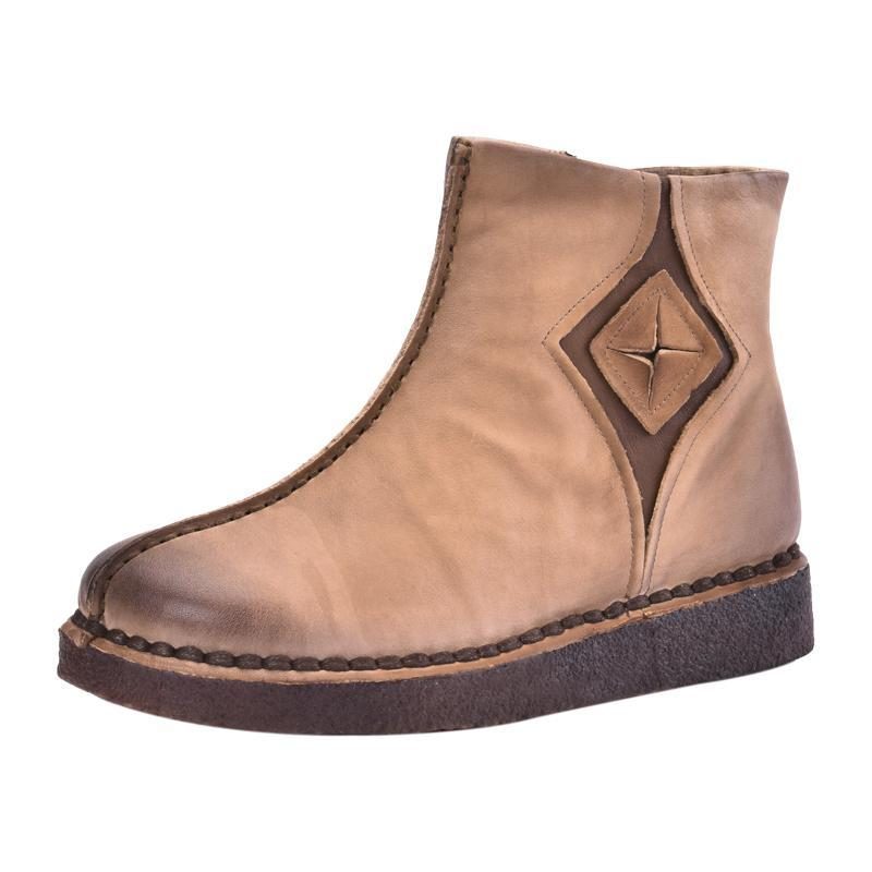 Retro-leder-martin-stiefel Mit Flachem Boden