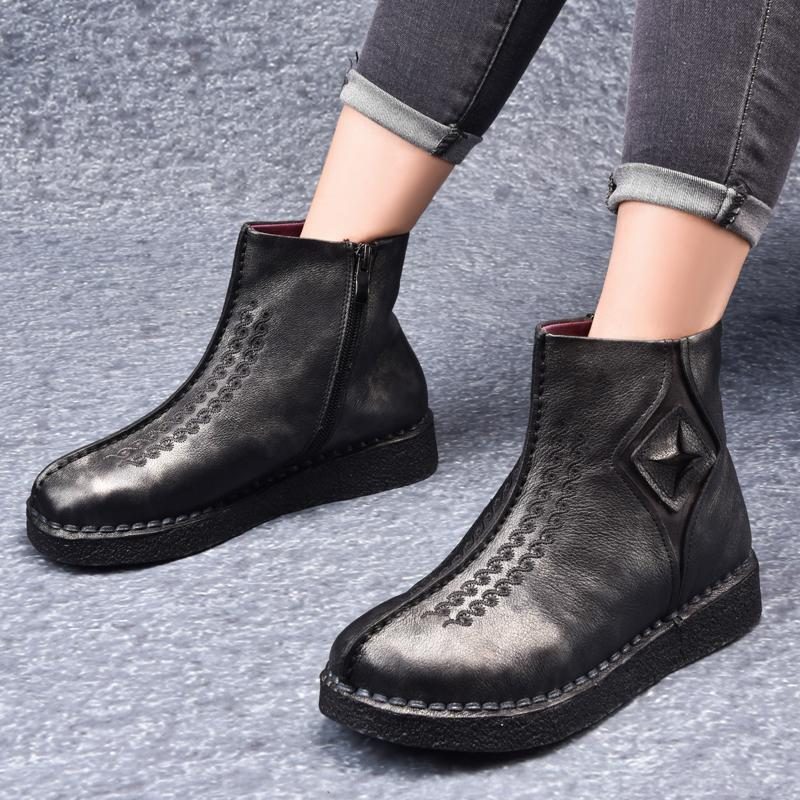 Retro-leder-stiefeletten Mit Flachem Boden Martin Boots Schuhe