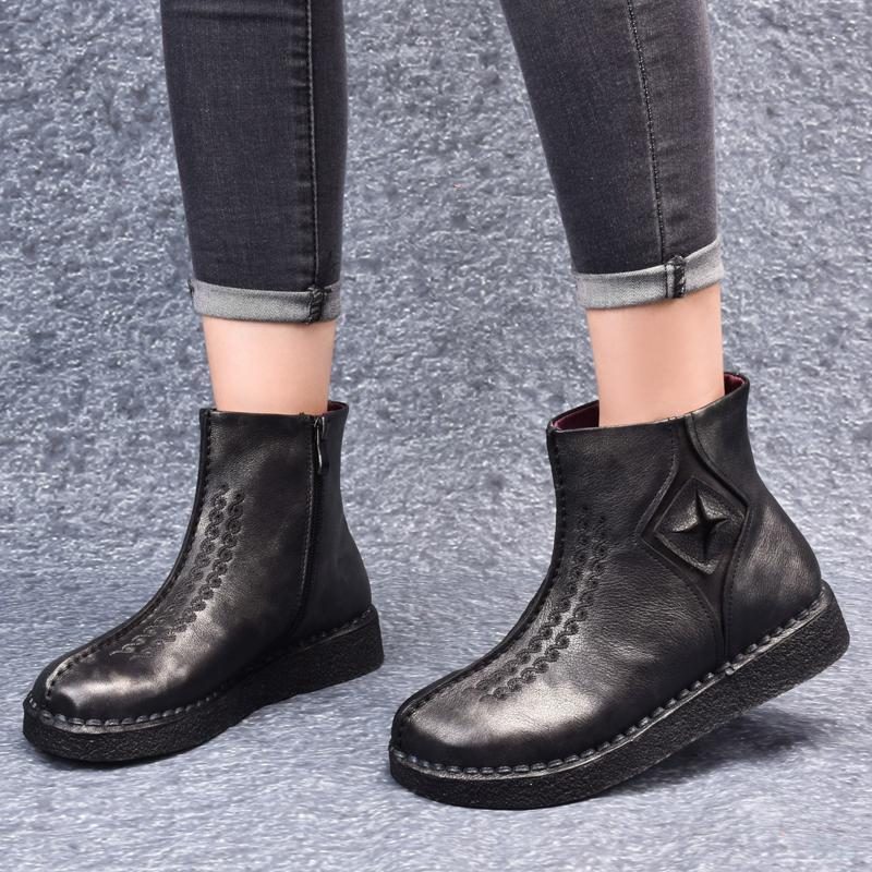 Retro-leder-stiefeletten Mit Flachem Boden Martin Boots Schuhe