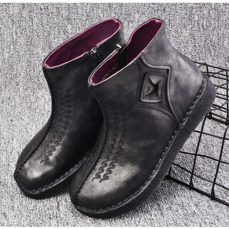 Retro-leder-stiefeletten Mit Flachem Boden Martin Boots Schuhe