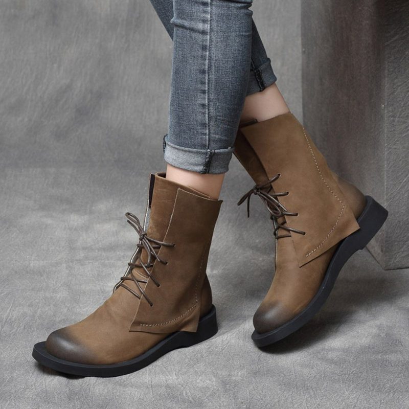 Retro-schnürstiefel Aus Leder Im Britischen Stil