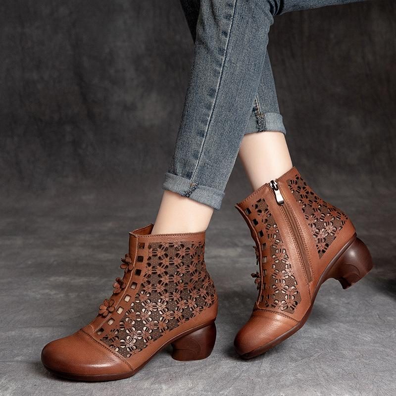 Sommer Hohle Retro-leder-blumenmode-stiefel