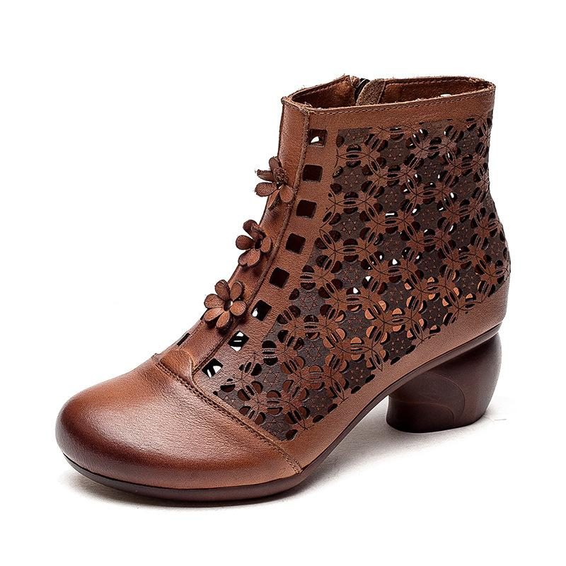 Sommer Hohle Retro-leder-blumenmode-stiefel