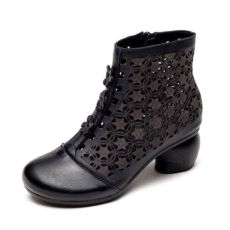 Sommer Hohle Retro-leder-blumenmode-stiefel