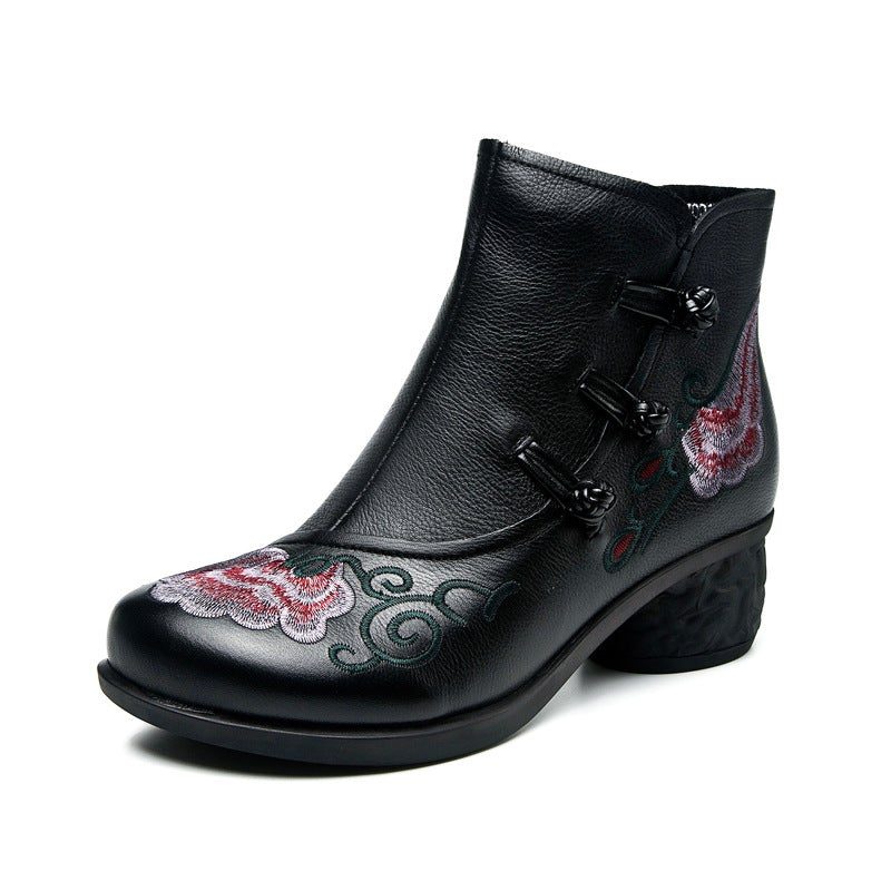 Spring Retro Blumen Leder Handgefertigte Stickerei Stiefel