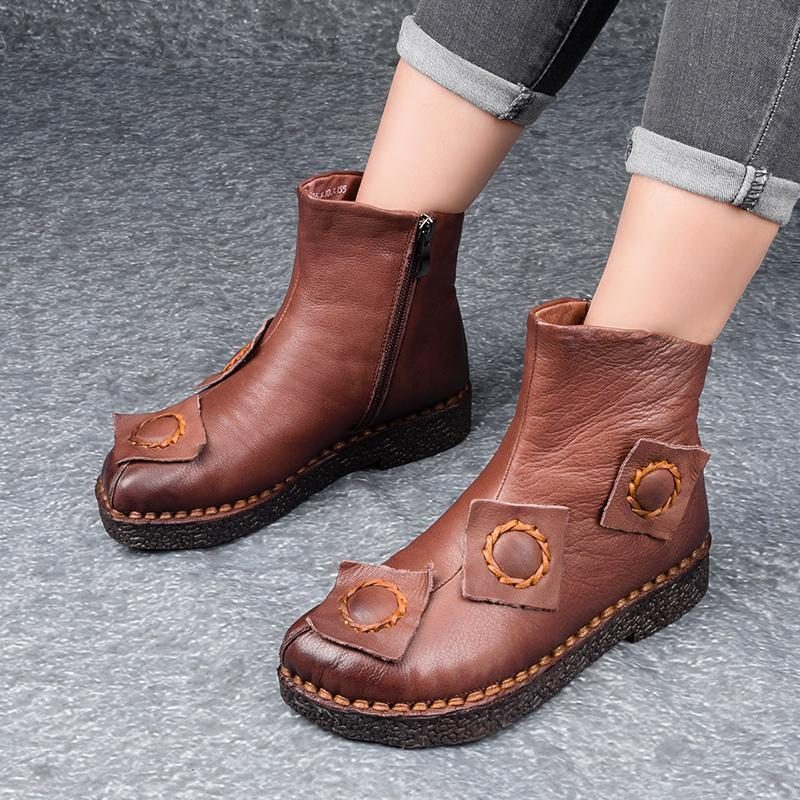 Spring Retro Leder Rat Bottom Short Boots